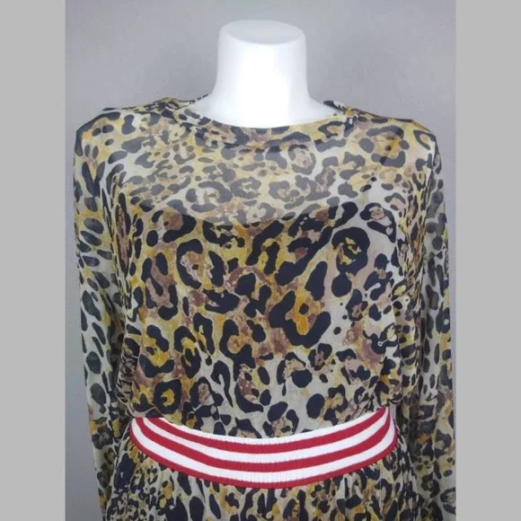 ASOS Leopard Print Mesh Midi Dress With Rib Detail Size 14 - Picture 5 of 14